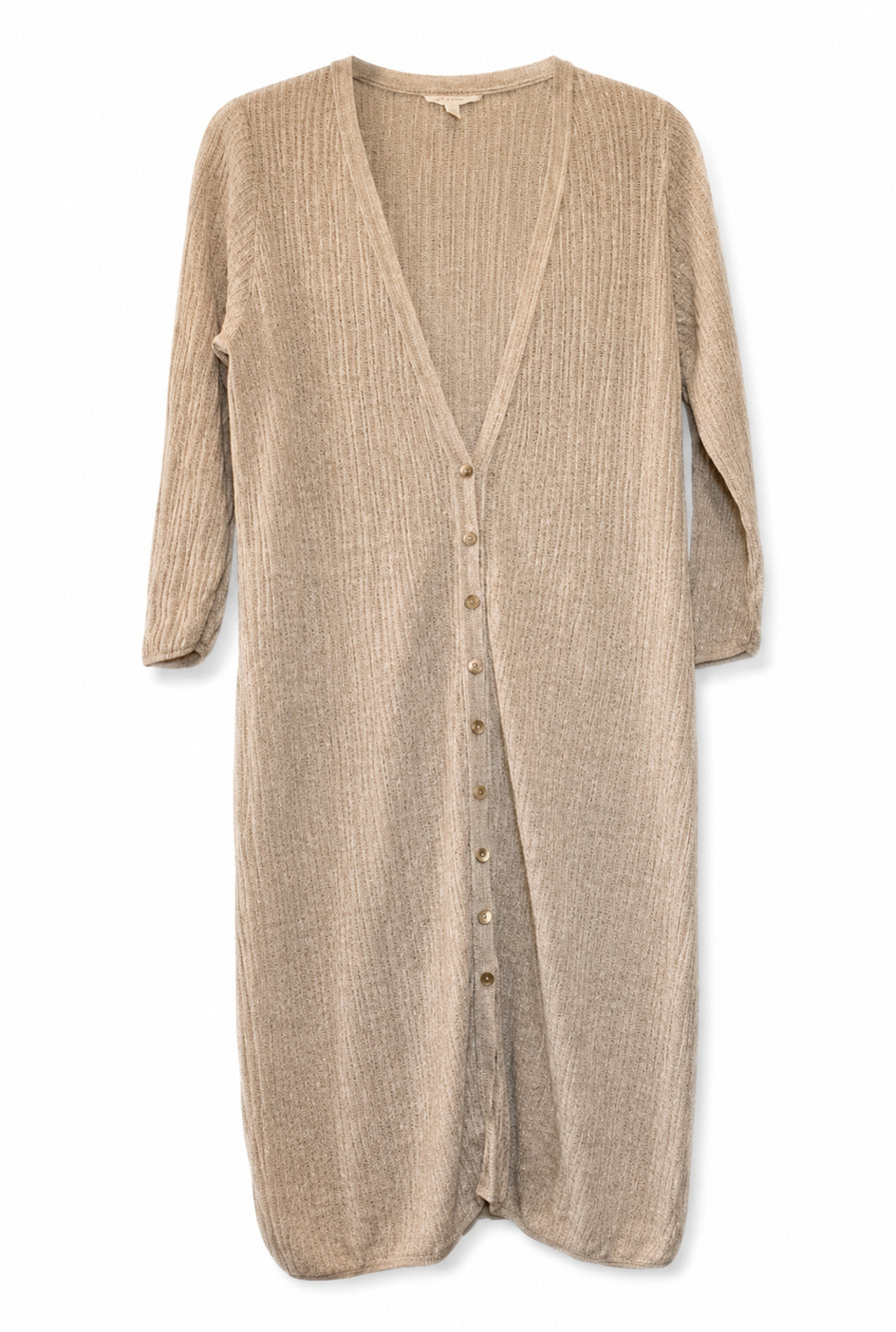 Eileen Fisher Womens M Tan Organic Linen Ribbed Button Front Cardigan Classic